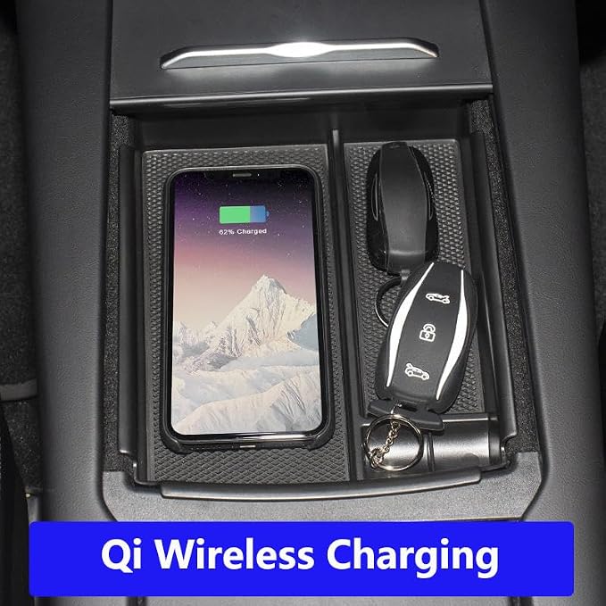 for 2016-2021 Tesla Model S/Model X Wireless Charger, Center Console Qi Charging Station Storage Box Organizer Tray fits Tesla S Accessoires