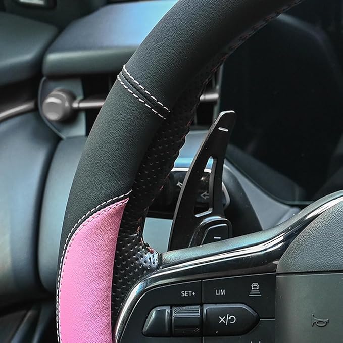 Valleycomfy Microfiber Leather Steering Wheel Cover Large-Size for F150 F250 F350 Ram 4Runner Tacoma Tundra Range Rover Model S X with 15 1/2 inches-16 inches Outer Diameter Pink