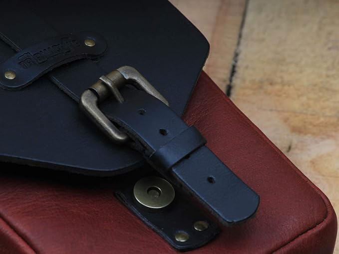 Trip Machine Company Genuine Leather Motorcycle Magnetic Fuel Tank Pouch to Carry All Your Riding Essentials (Cherry Red)