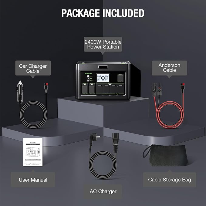2400W Portable Power Station 1843Wh Outdoor Solar Generator with 2400W(4800W Peak) 4 AC Outlets, Fast Charging Emergency Power Backup Battery UPS for Home Outage RV/Van Road Trip Camping