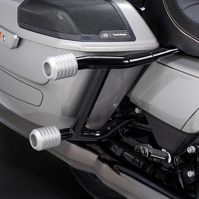 Advanblack ProTek Machined Harley Crash Bar Sliders 1.25" Decorative Wheel Rotatable End For Front Engine Guard Rear Saddlebag Guards (Silver CNC)