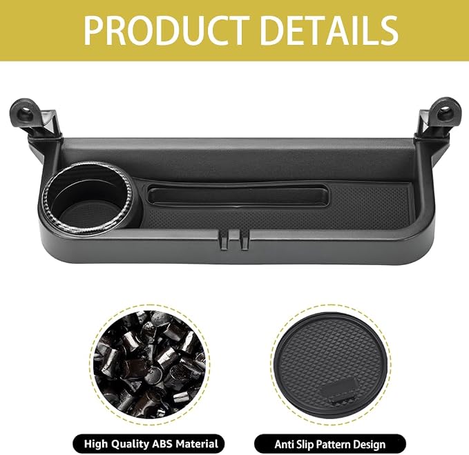 Grab Bar Tray Passenger Side Co-Pilot Handle Expansion Storage Tray Organizer Box Cup Holder Fit for Suzuki Jimny 2019-2025 Interior Accessories (Carbon Fiber Look Ring)