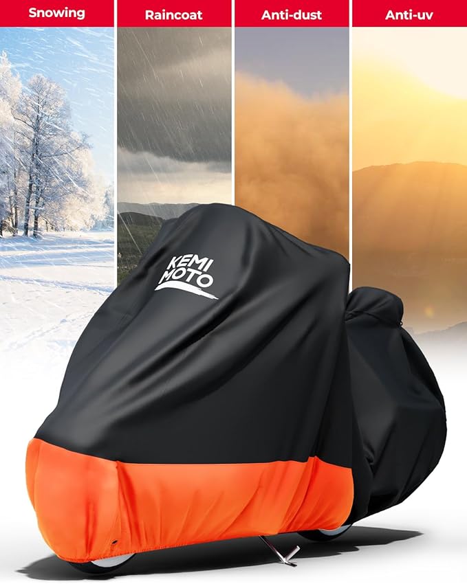 KEMIMOTO Heavy Duty 420D Motorcycle Cover Fits Side Top Box Waterproof Outdoor Compatible with Touring, Touring Ultra Limited Road King Street Glide Road Glide All Weather Dust Sunlight Rain Cover
