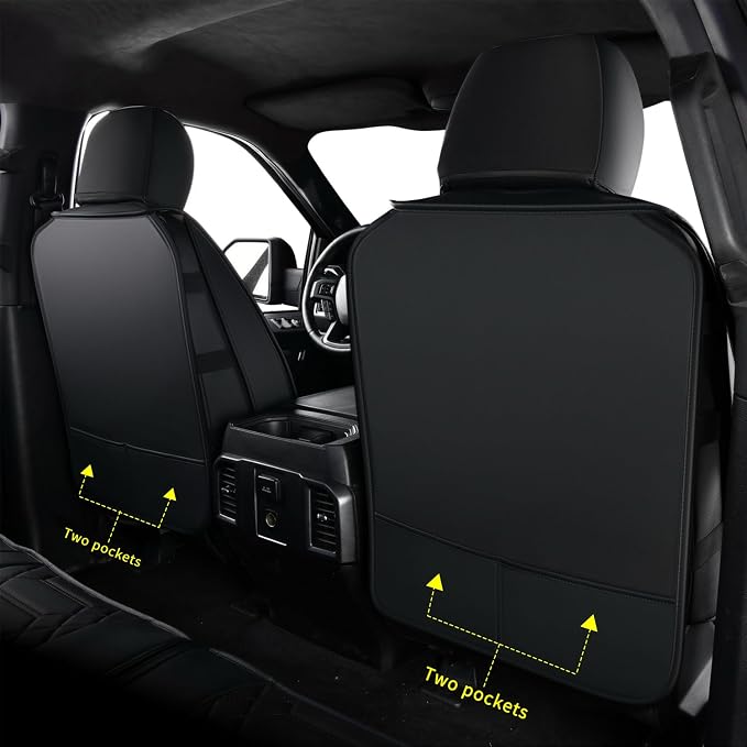 RISINGSTAR F150 Faux Leather Seat Covers, fit for 2015-2026 F150 SuperCrew, and 2017-2026 F250 F350 F450 Super Duty Crew Cab(Full Set, Black)