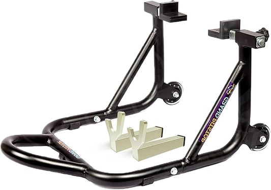 GRAND PITSTOP Motorcycle Stand, Paddock Lift Stand for Rear Wheel with Fork & Swingarm Spool,Weight Capacity 529 lbs/240 Kg's, Dismantable Stand, for Honda Kawasaki Suzuki Motorcycles, Black