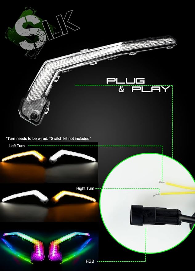 SLK-Lights X3 LED Turn Signal With Chasing Color, Bluetooth APP Control, Front Signature Accent Fang Assembly Compatible With Can-Am Maverick X3, Sport, Trail and etc.