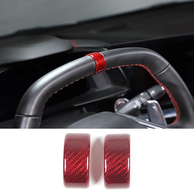 Daeiclru Real Carbon Fiber Steering Wheel Circle Cover Sticker Compatible with Chevrolet Corvette C8 Stingray 2020-2025, Steering Wheel Top Center Guide Decorative Accessories (Red)