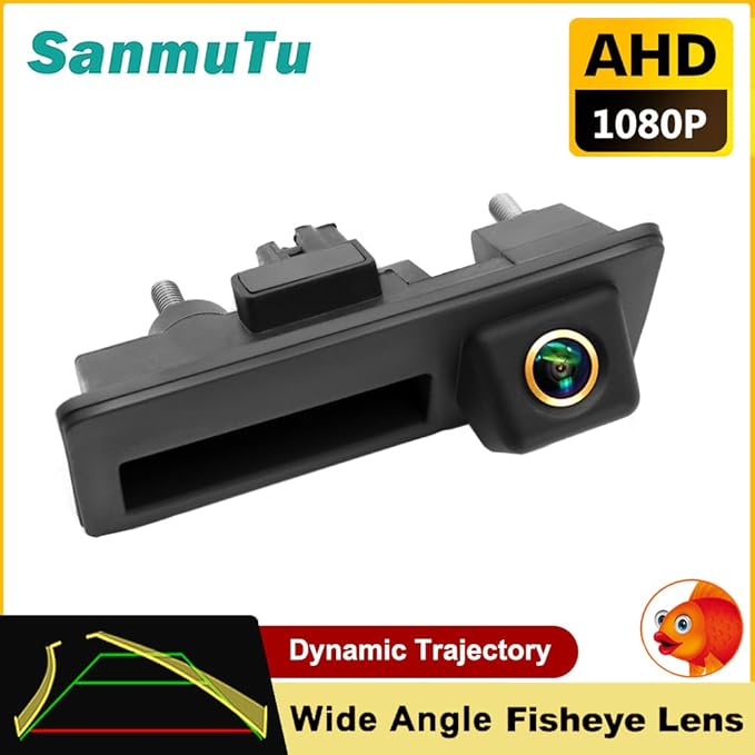 Vehicle Backup Camera CCD Compatible for Audi A4 A4L A3 S4 RS4 B9 for VW Lavida Plus Skoda Car Rear View Reverse Parking Fisheye Lens Car Trunk Handle Camera with Moving Guide Parking line