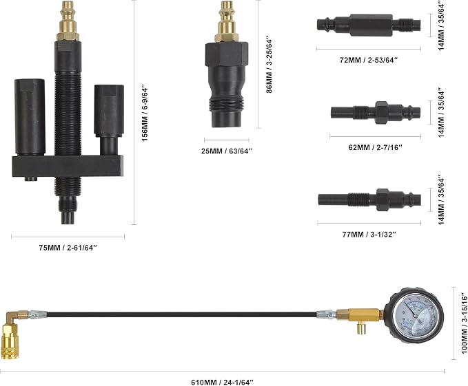 WINTOOLS Compatible for 1000 Psi Diesel Engine Compression Pressure Tester for Ford Cummins NAVISTAR Detroit