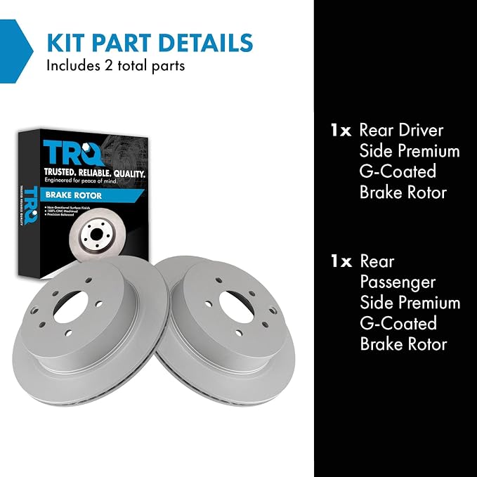 TRQ Rear Brake Rotor Set G Coated Vented Compatible with 2003-2023 Infiniti FX35 FX45 FX37 JX35 M35h M37 M56 Q50 Q60 Q70 Q70L QX60 QX70 2003-2024 Nissan Murano Pathfinder Quest