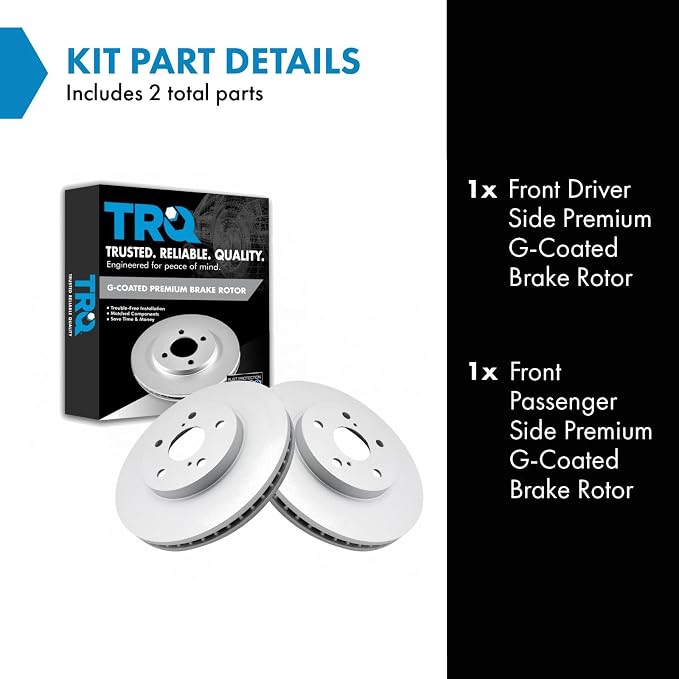 TRQ Front Brake Rotor Set G Coated Vented Compatible with 2002-2003 Lexus ES300 2006-2015 IS250 2005-2007 Toyota Avalon 2002-2006 Camry 2004-2010 Sienna 2004-2008 Solara