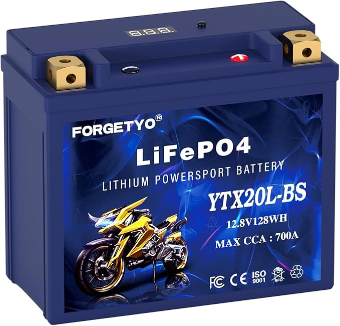Lithium Motorcycle Battery, Forgetyo YTX20L-BS LiFePO4 Battery, 12V 10AH 700A ATV, UTV, Jet Ski, 4 Wheeler, Snowmobile, Personal Watercraft, Seadoo, Polaris, Generator and Riding Lawn Mower Battery