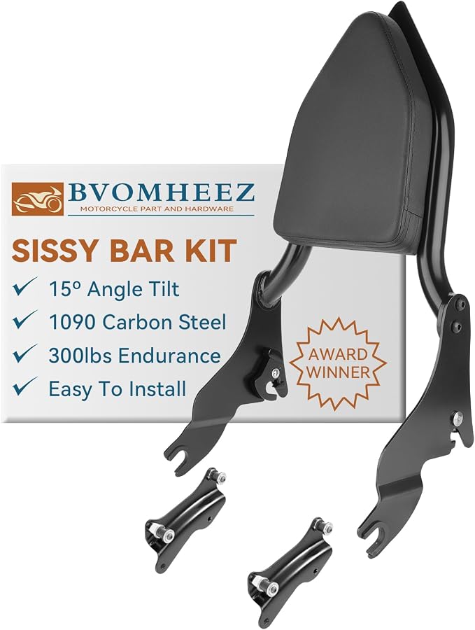 25'' Sissy Bar, Backrest Passenger with 4-Point Docking Hardware Kit, Detachable Back Pad Free Removable for Harley Davidson Touring Street Glide Electra Glide Road Glide Road King 2014-up