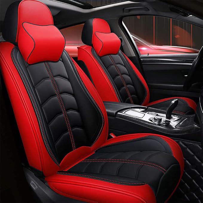 Car Seat Cover for 2 Seats Toyota Highlander 2001-2026, Durable Wear Resistant Waterproof Seat Cover, Breathable Premium Leather Vehicle Interior Accessories.(Luxury 2 Seats,Black Red)