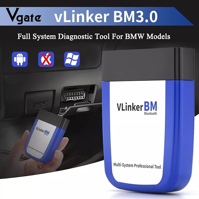 Vgate vLinker BM3.0 Bluetooth OBD2 Scanner Diagnostic Tool Bimmercode, Code Reader for BMW, Supports Android & Windows