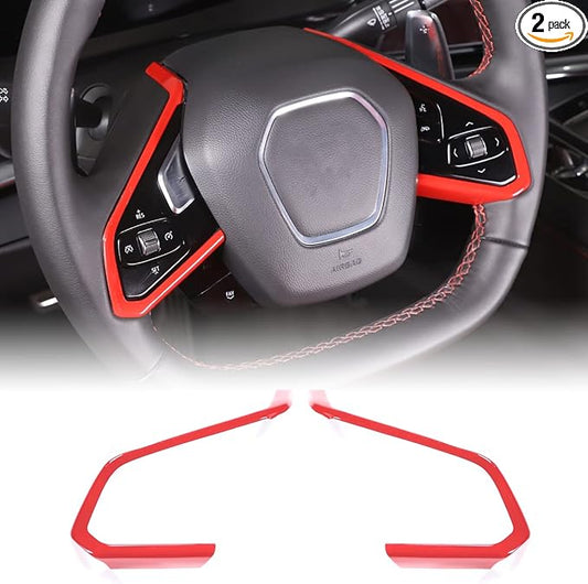 Steering Wheel Button Cover Compatible with Chevrolet Corvette C8 2020-2023, Steering Wheel Frame Trim, Car Steering Wheel Panel Protection Frame Molding Sticker (ABS-Sports red)