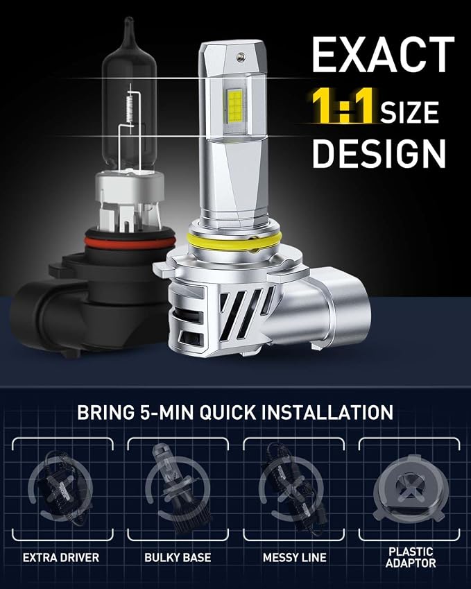 AUXITO 9005 HB3 Bulbs, 40000LM 1000% Brighter 6500K Cool White Light with Fan, 1:1 Mini Halogen Size, 30 Years Lifespan, CANbus Ready No Flicker, Pack of 2