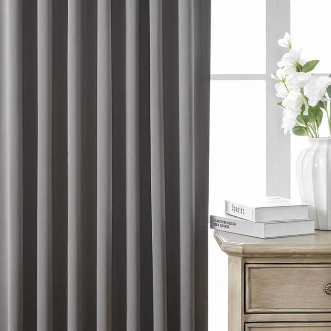 Joydeco 72 Inch Blackout Curtains for Bedroom, Thermal Insulated Black Out Curtains, Room Darkening Drapes for Living Room Window Rod Pocket Back Tab (W52 x L72 Inch, Light Grey)