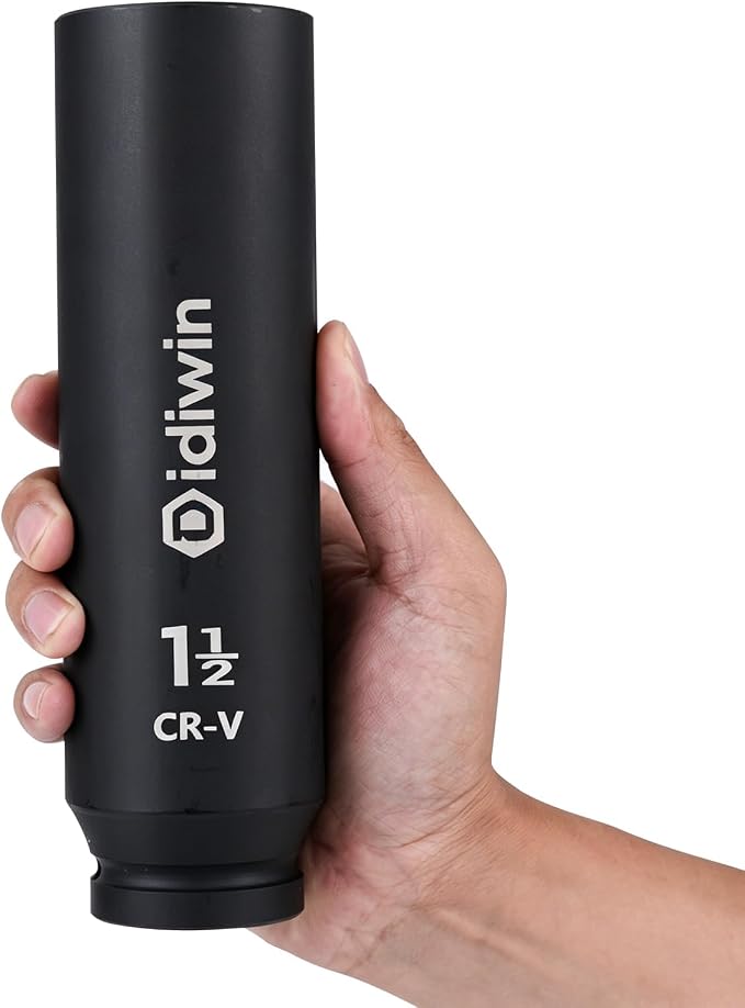 3/4" Drive 1-1/2" Extra Deep Impact Socket, 8"(200mm) Long, 6-Point Truck & Trailer & Tractor Wheel Nut Impact Socket, Heat Treated CR-V Alloy Steel, One-Piece Forged, Radius corner design