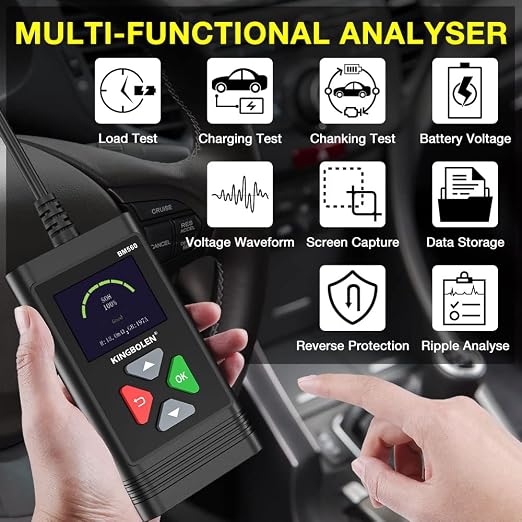 KINGBOLEN BM560 6V 12V Car Battery Tester, 100-2000CCA Voltage Tester, Precision Digital Auto Battery Analyzer, Loading/Charging/Starting System Tester for Cars SUV ATV Boats Motorcycles Vehicle
