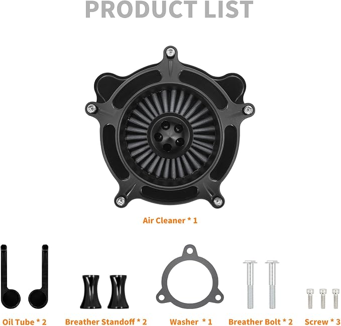 Air Cleaner Filter Aluminum Fit for Harley Touring Road King Street Glide Softail Sportster Dyna (Black Housing Grey Element, C For Touring 08-16,Softail 16-17,Trike 08-16)