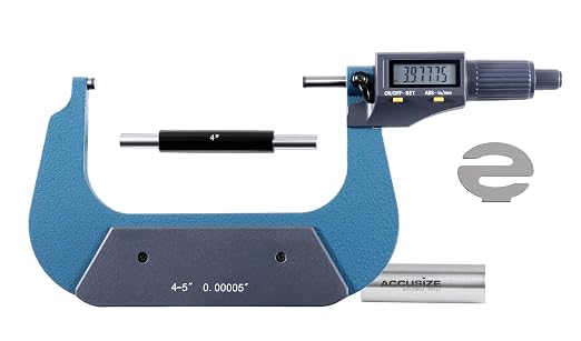 Accusize Industrial Tools 4-5''/100-125 mm by 0.00005''/0.001 mm 2 Keys Electronic Digital Outside Micrometer, Metric/Imperial, Md71-0005 | 2-Key Electronic Digital, Carbide-Tipped, Data Output, 0.00005 in Resolution