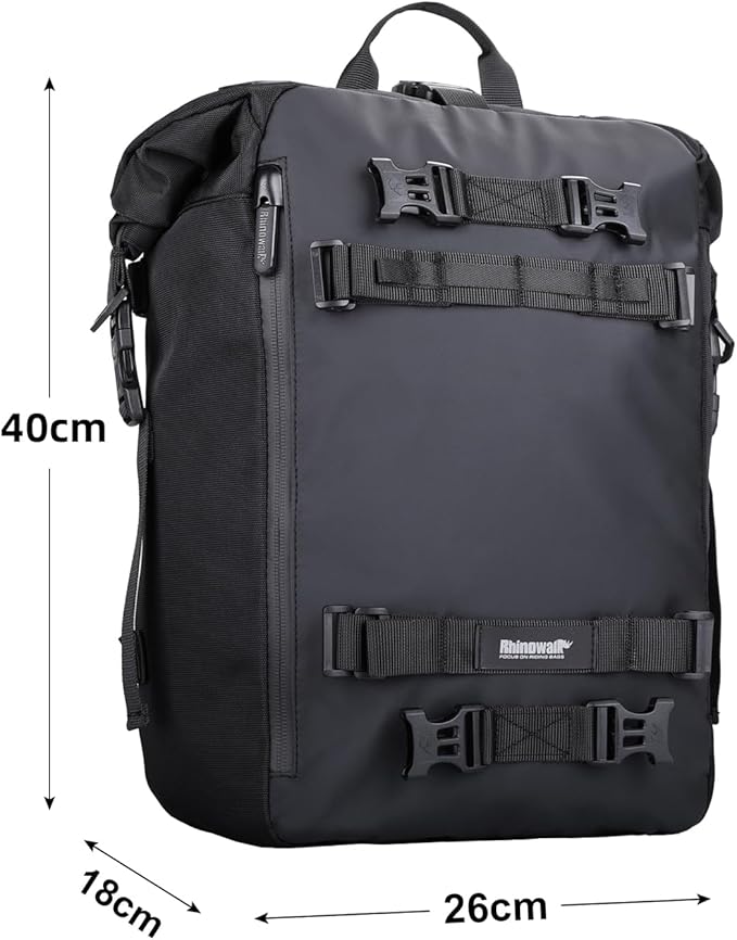 Waterproof Motorcycle Tail Bag 20L Motorbike Rear Rack Storage Bag Saddle Pannier for Touring Adventure Commuting Black