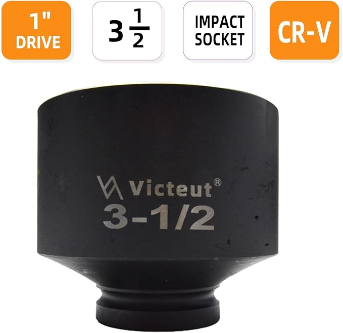 1" Drive 3-1/2" Jumbo Impact Socket, 6-Point, Heat Treated Cr-V Alloy Steel, One-Piece Forged, Surface Phosphating and Blackening Treatment, Anti-rust, Radius Corner Design, No Harm to Nut Corners