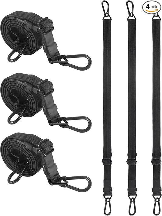 18 Inch Adjustable Carabiner Bungee Cords with 190 Lbs Max Break Strength - Adjust from 14" to 18" - Heavy Duty Flat Carabiner Bungee Straps with Upgraded Hooks for Tents, Cargo, Luggage, etc (4 Pcs)