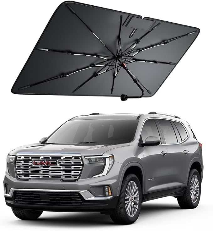 Windshield Sun Shade for GMC Acadia 2007–2026, Foldable Umbrella Sunshade with 100% UV Block, Multi-Layer Heat Insulation, Reinforced 10-Rib Frame, Keeps Car Cooler, Summer Car Accessory
