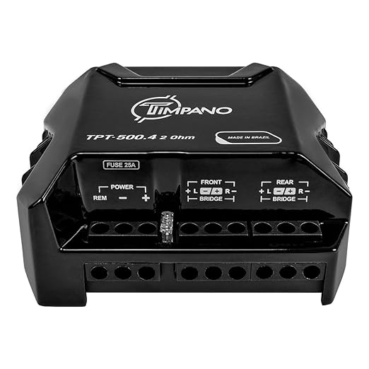 Timpano 4 Channel Amplifier Car Audio 4 x 125 Watts 2 Ohm, TPT-500.4 2 Ohm Small Mini Stereo Amp 12 Volts Full Range Class D - Bridgeable Car Amplifier