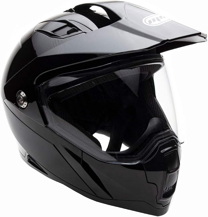 MMG Dual Sport Off Road Motorcycle Full Face Helmet Dirt Bike ATV Flip-Up Visor (Model 23) - Shiny Black, Large