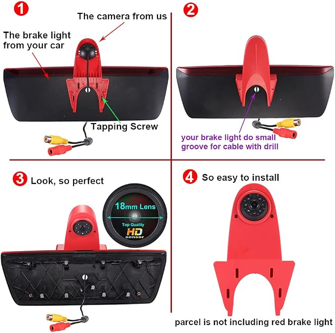 Caros HD 1280x720 Pixels 1000 TV Line 3rd Third Brake Light Reversing Camera Brake lamp Parking Camera Replacement for VW Crafter 2017 Man TGE ab 2017 Back up Waterproof Night Vision
