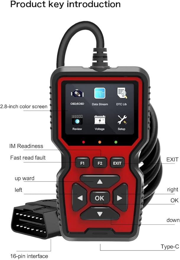 Outzone V519 OBD2 Scanner, Universal Car Code Reader with 2.8" Color Screen, 10 Languages & Print Function for All OBDII Vehicles – Check Engine Light & Live Data