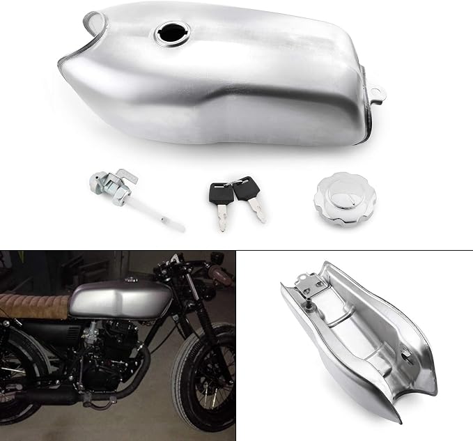 2.4 Gallon (9L) Motorcycle Gas Tank - Unpainted Universal Steel Blank for Cafe Racer, Modification Required, For Honda CB For Yamaha RD For Suzuki GS For BMW (Raw Custom Finish)
