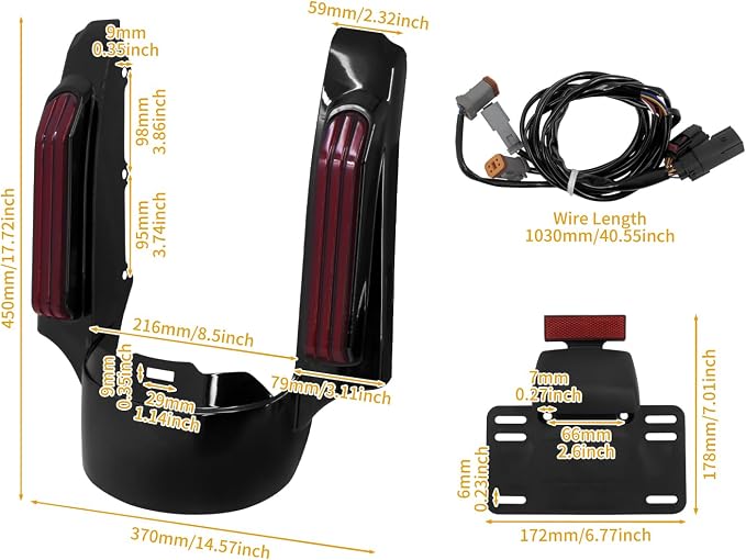 Rear Fender Fascia Extension with LED Running Brake Turn Signal Light Set Fit For Harley Touring Electrac Glide Road King Road Glide Street Glide 2014-2024 (Red Lens)