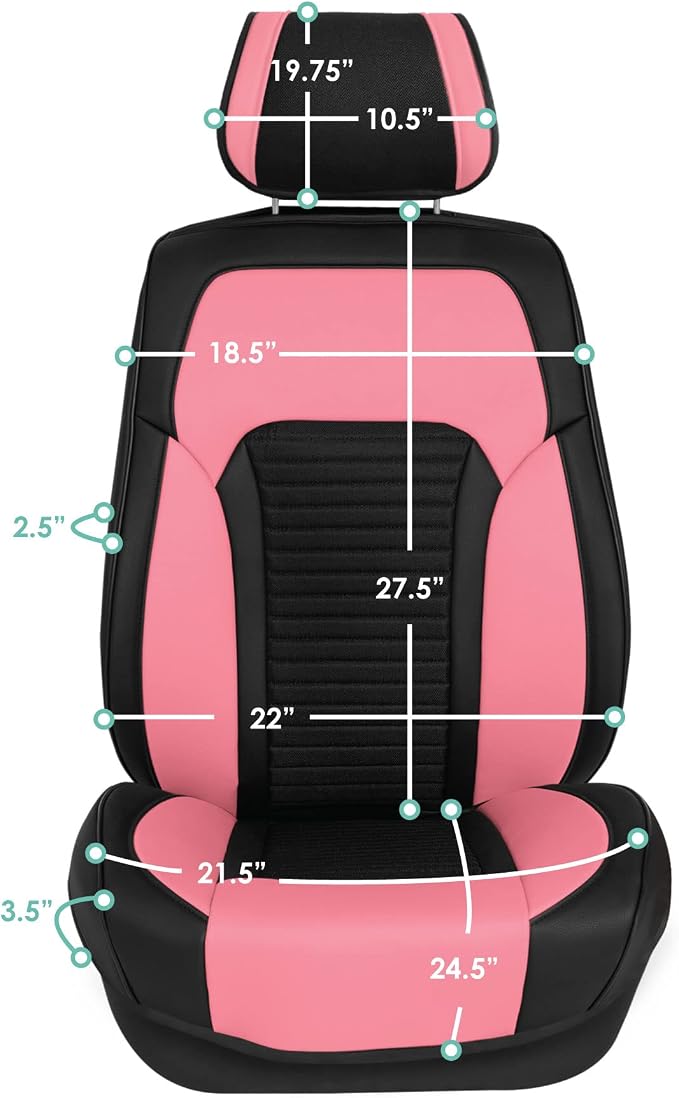 FH Group Front Set Faux Leather Car Seat Covers Cushions for Low Back Seat, Universal Fit, Airbag Compatible Seat Cover for SUV, Sedan Pink