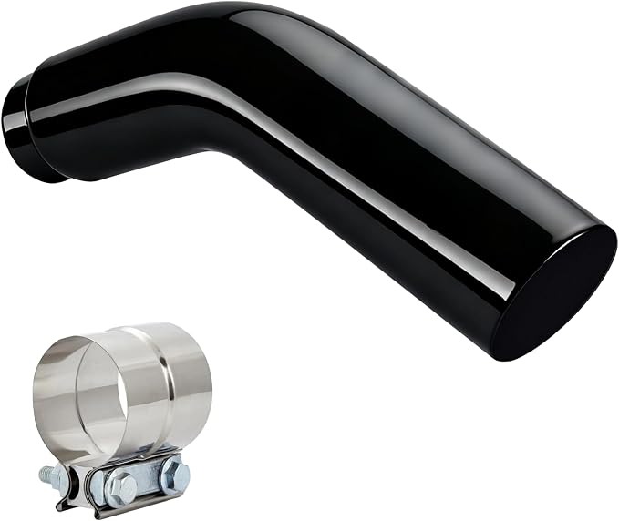 Universal 4" to 5" Exhaust Elbow Pipe with Steel Clamp - Silver Chrome or Black Painted for Car, Truck & Diesel