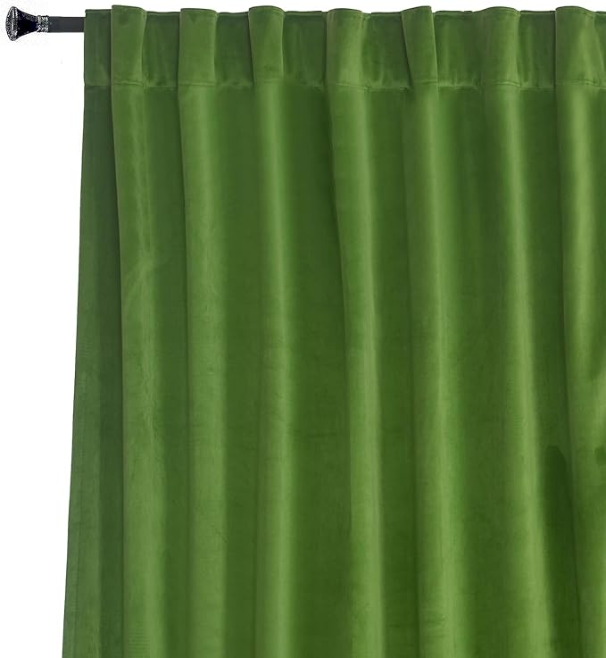 Roslynwood Luxury Soft Fresh Green Velvet Curtains 63 inches Long Back Tab Thermal Insulated Blackout Window Drapes for Living Room/Bedroom/Dining Room, W52 x L63, 2 Panels