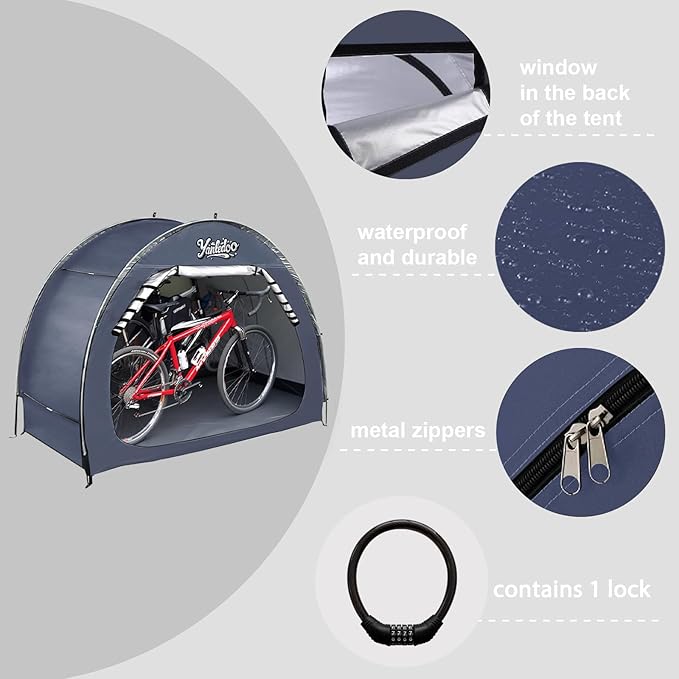 Bike Shed, Waterproof Bicycle Shelter, Outdoor Portable Bike Storage Shed Tent with 210D Oxford Fabric, Bicycle Cover Fits 2-3 Bikes (Blue)