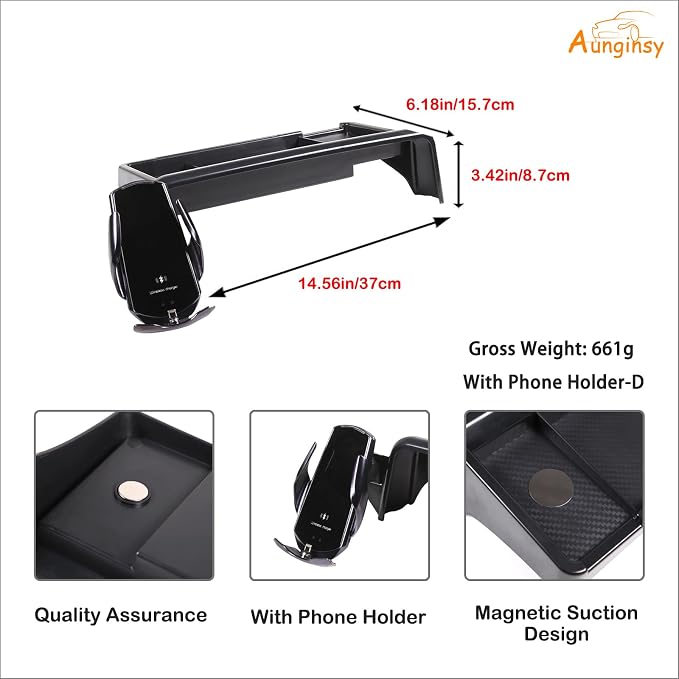 Aunginsy Center Console Dash Storage Tray with Mobile Phone Mount Compatible with Kia Telluride 2020-2022, Dashboard Multi-Functional Phone Holder Storage Box, Dash Organizer Tray Insert Accessories