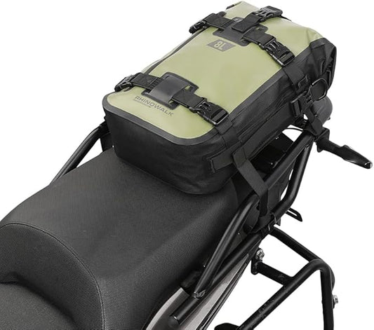 Rhinowalk Motorcycle Tail Bag Motorbike Side Bag 8L Full Waterproof Motor Saddle Pannier Bag Rear Rack Trunk Professional Motor Accessories-Green