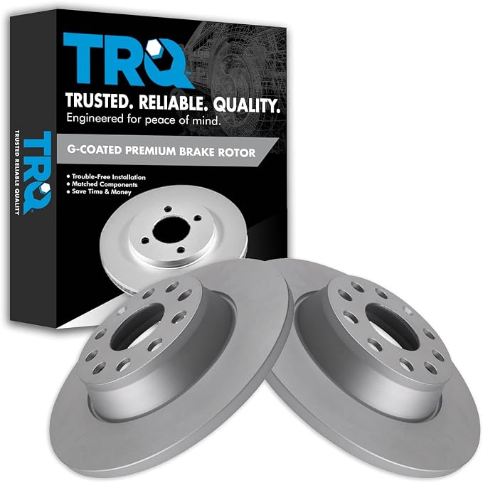 TRQ Rear Brake Rotor Set G Coated Vented Compatible with 2006-2015 Audi A3 A3 Quattro Q3 Q3 Quattro 2005-2018 Volkswagen CC Eos GTI Jetta Passat Rabbit R32 Tiguan Tiguan Limited