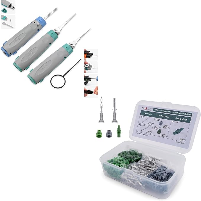 JRready Upgraded Pin Removal Tool Kit for Weather Pack&Metri-Pack Series Connector + ST6380-030 Weather Pack Terminal Kit Pins & Sockets 12124582/12124580 14-18AWG F-Crimp Contacts