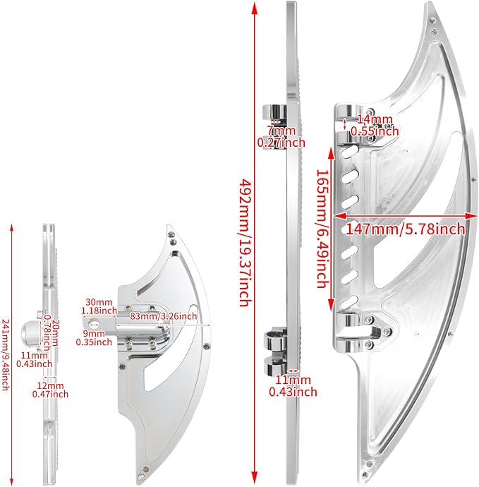 Motorcycle Floorboards CNC Tomahawk Footboards Footpegs Fit for Harley Touring Electra Glide Street Glide Road Glide Softail Dyna (F+R Floorboards Set (Chrome))