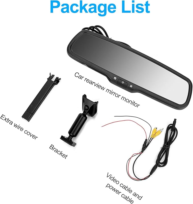 EVGATSAUTO Car Mirror Monitor, 4.3 inch HD 480 x 272 Resolution Digital Auto Dimming Rear View Parking Monitor with Bracket