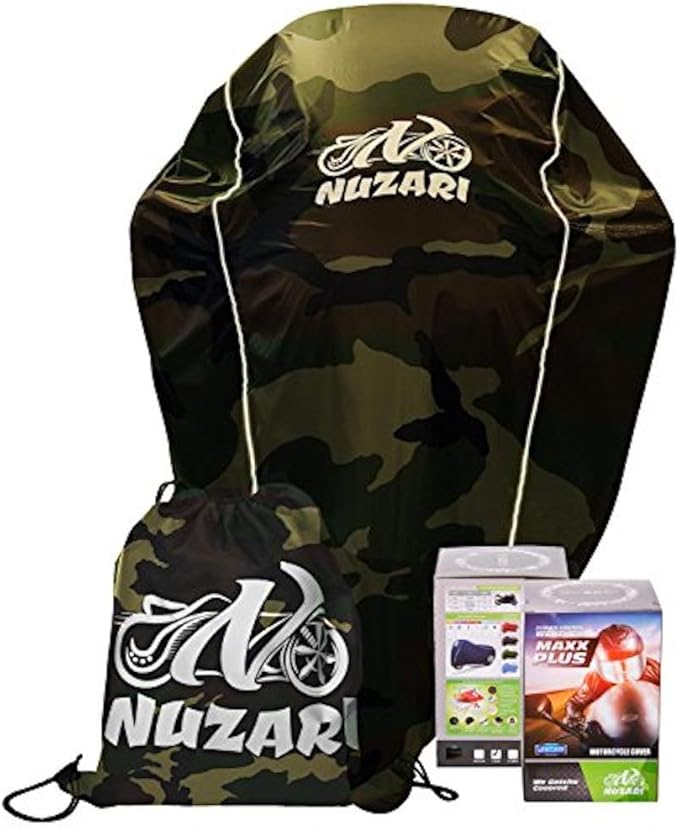 Nuzari Heavy Duty Motorcycle Cover - Outdoor Bike Storage Motorcycle Covers - Motorcycle Cover Waterproof Outdoor - Dirt Bike Covers (Camouflage, Medium)