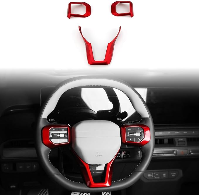 YOUTOOCAR 3PCS Steering Wheel Button Frame Covers Compatible with Kia K4 GT-Line Kia EV6 GT-Line 2025 Kia EV3 GT-Line Accessories (3, Red)