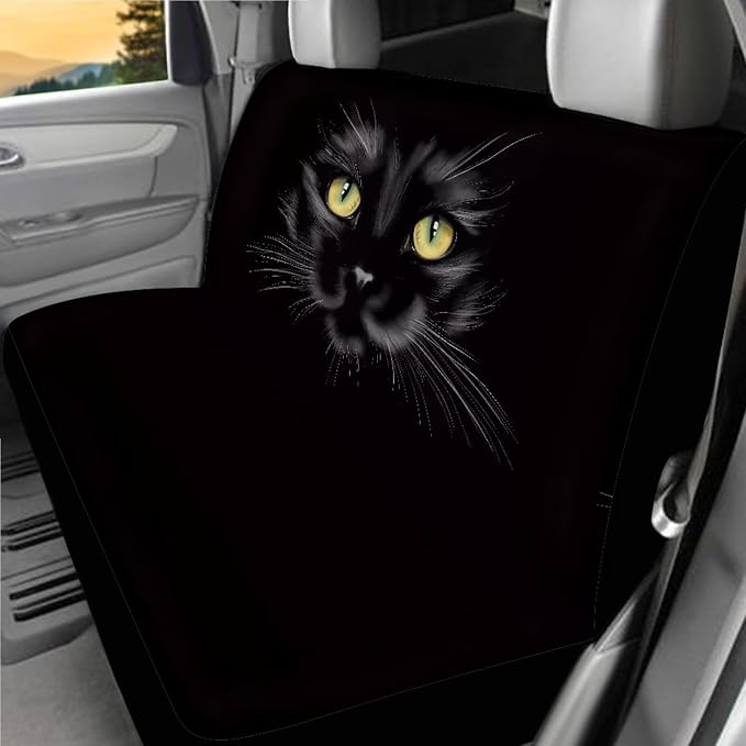 18 Pcs Black Cat Car Seat Covers Full Set Animal Cat Car Interior Accessories Full Set for Women Men Universal Car Seat Belt Pads Cover Car Trash Can Car Headrest Covers Cup Holder Coasters