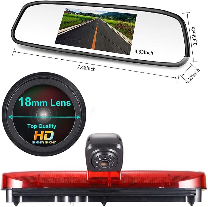 1280*720 pixel Super HD Brake Light Backup Camera with Rear-view Mirror, Waterproof Night Vision Reversing Camera Replacement for Ford Transit Connect 2 II/XL Cargo Titanium Passenger Wagon 2014-2022